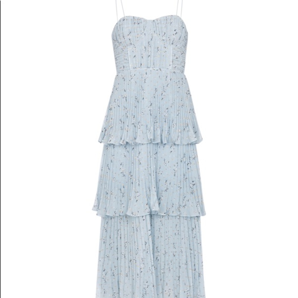 Self Portrait Blue Tiered Floral Midi Dress